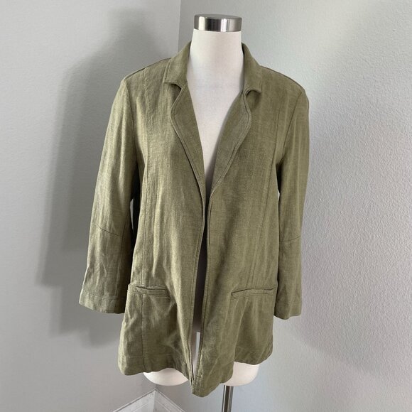 Anthropologie Womens 4 Olive Green Linen Blend Blazer Jacket - Picture 1 of 12